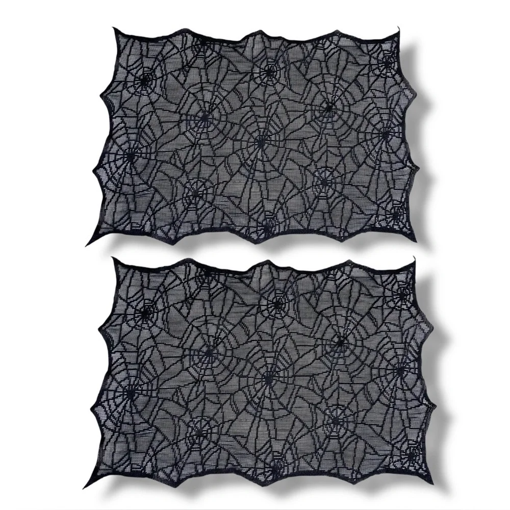 Set Of 2 Spiderweb Black Napkins Halloween Goth Home Decor Kitchen Dining Party